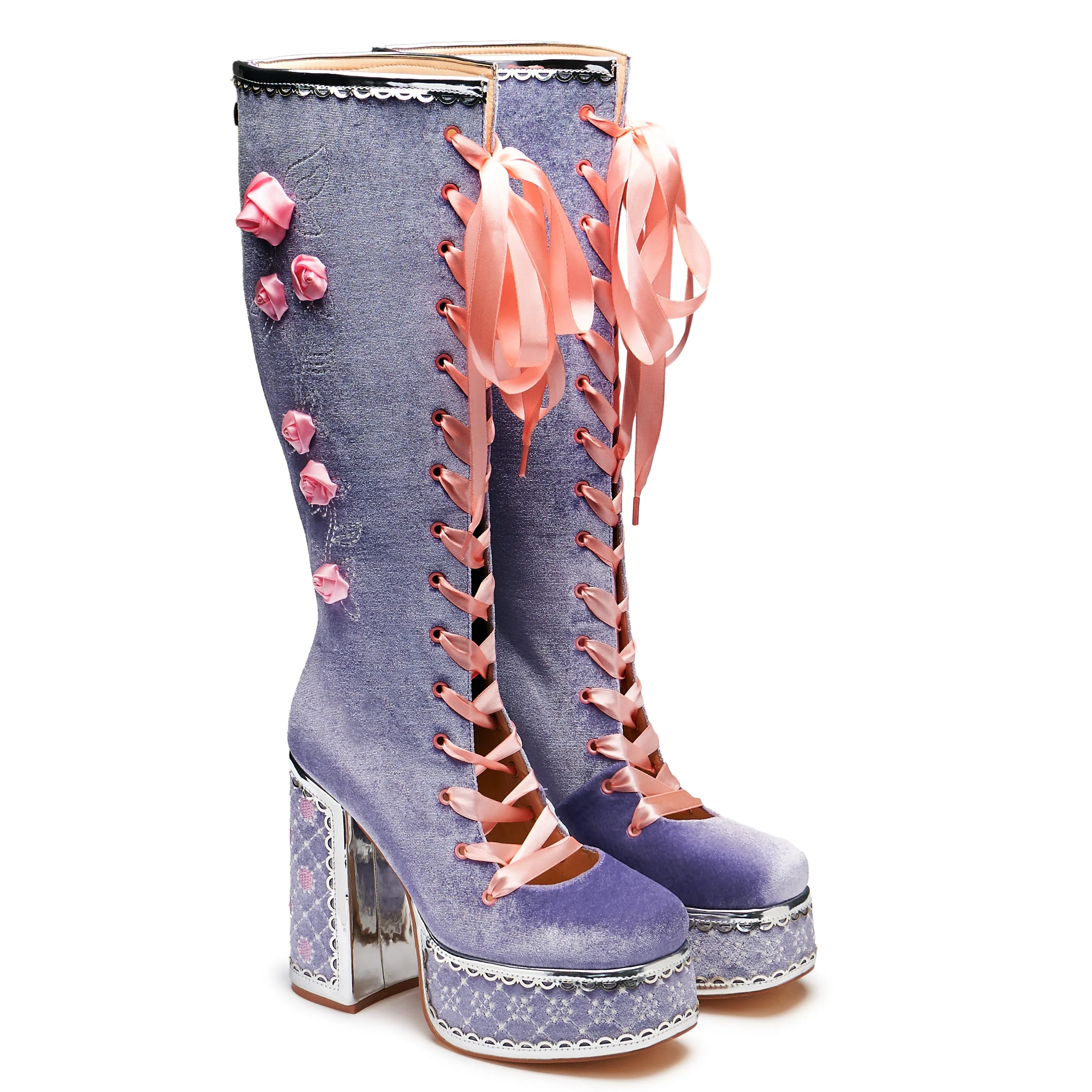 Guiltless Ghost Lace Up Platform Long Boots - Lilac sold by Koi Footwear product image thumbnail 3
