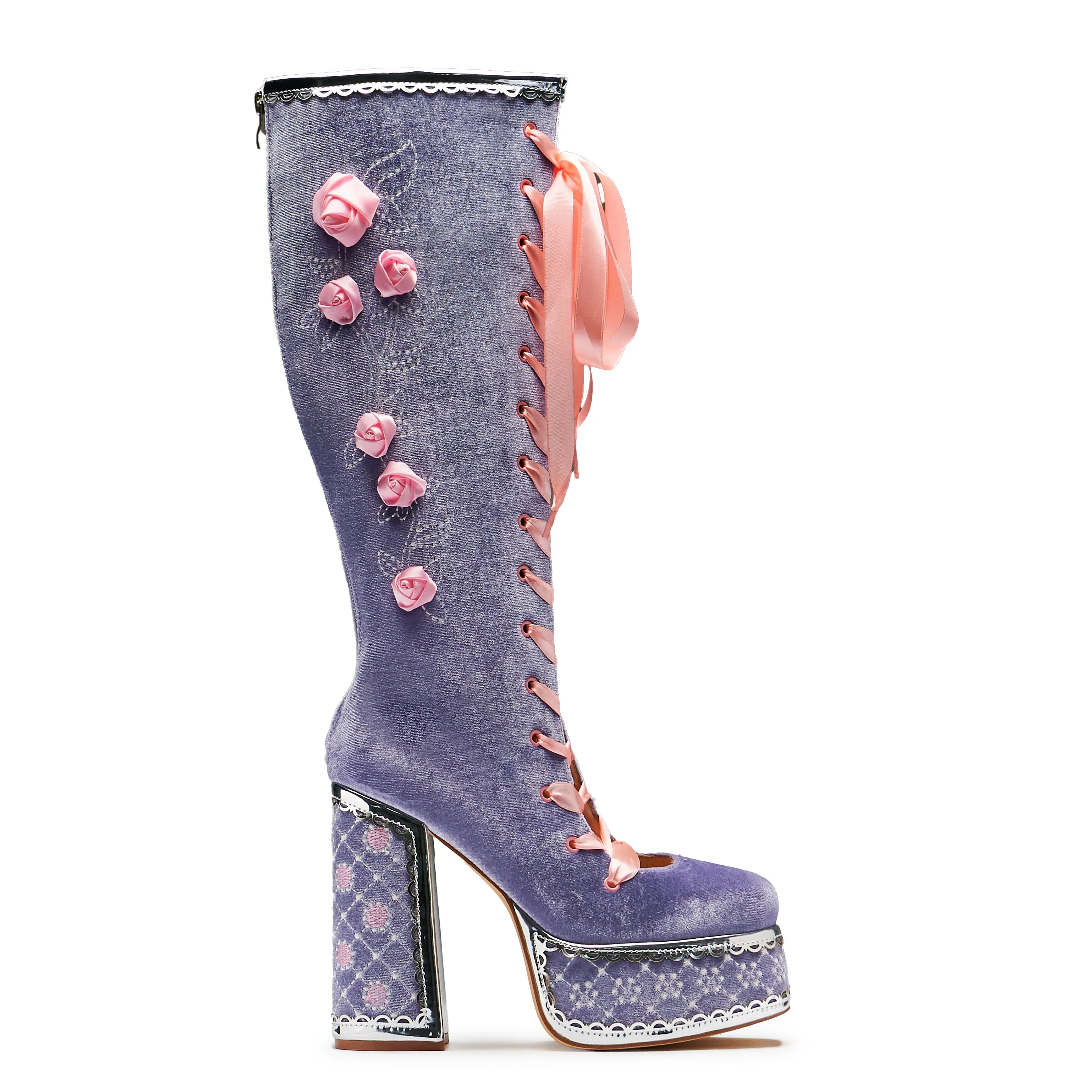 Guiltless Ghost Lace Up Platform Long Boots - Lilac sold by Koi Footwear product image thumbnail 2