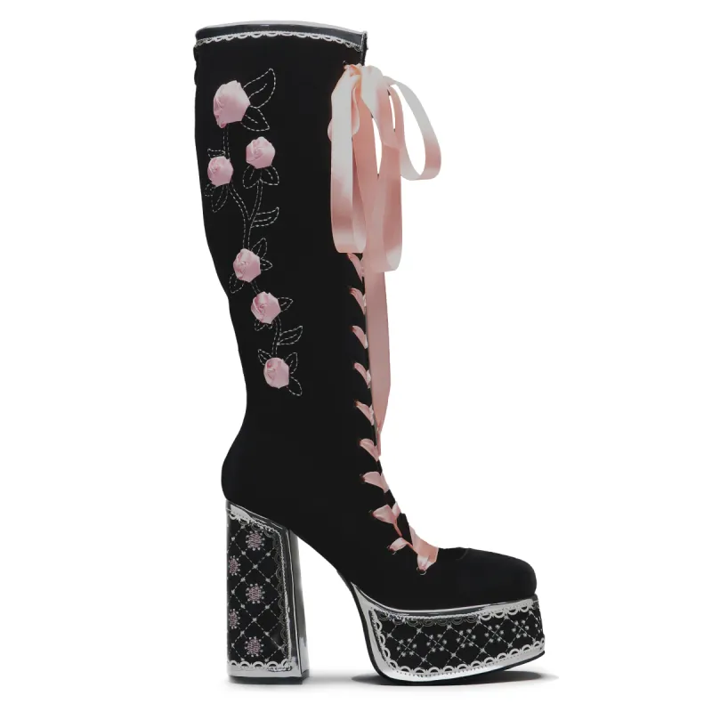 Guiltless Ghost Lace Up Platform Long Boots - Black sold by Koi Footwear