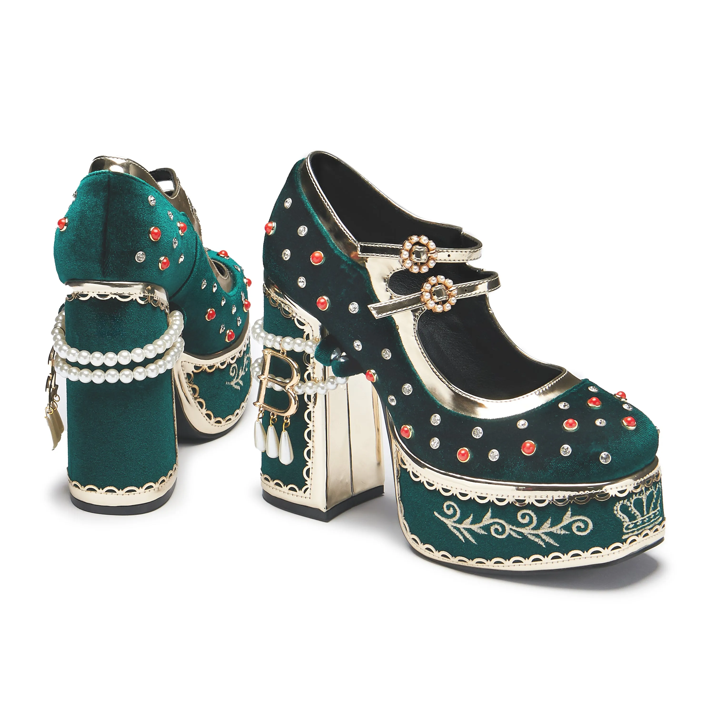 Boleyn’s Revenge Bejewelled Velvet Heels - Green sold by Koi Footwear product image thumbnail 5