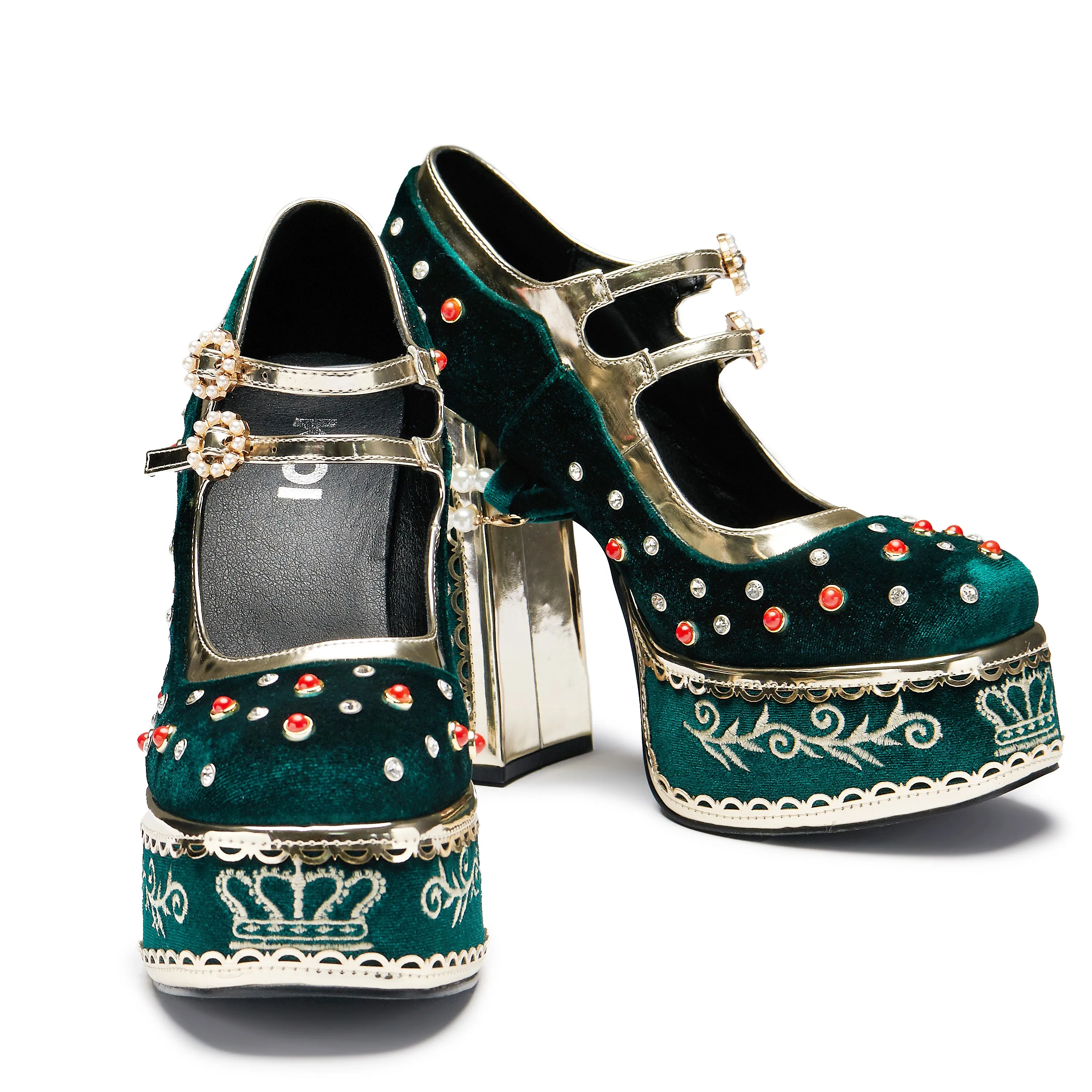 Boleyn’s Revenge Bejewelled Velvet Heels - Green sold by Koi Footwear product image thumbnail 4