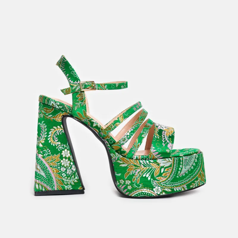 Dynasty Green Platform Strappy Heels made by Koi Footwear