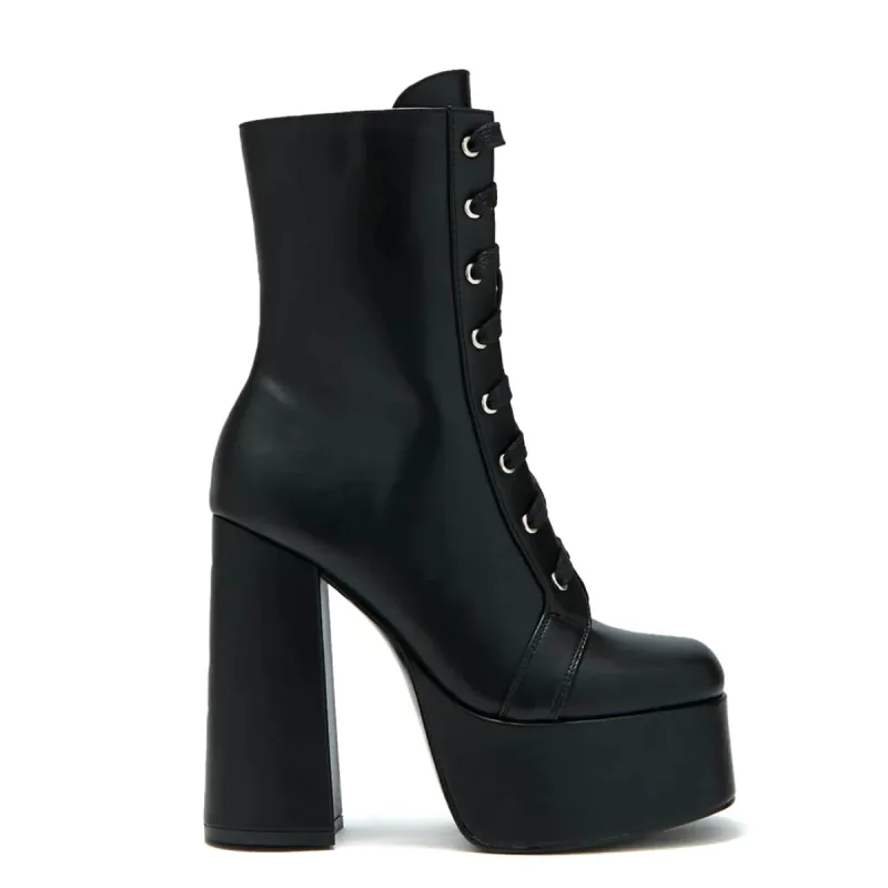 Findas Black Lace Up Platform Boots sold by Koi Footwear