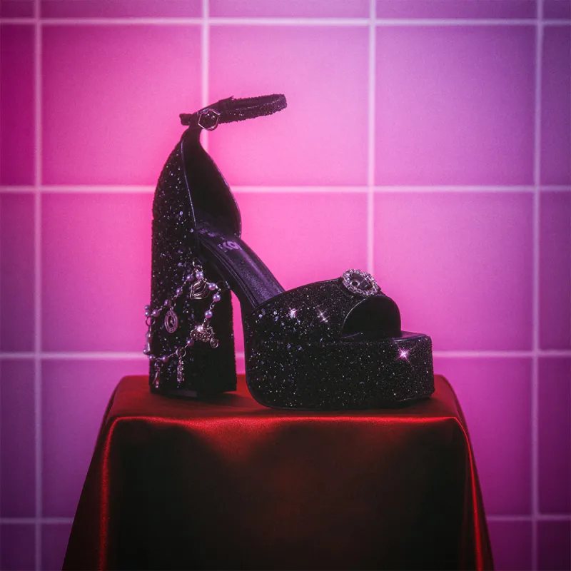 Frank N Furter Charm Heels - Black sold by Koi Footwear
