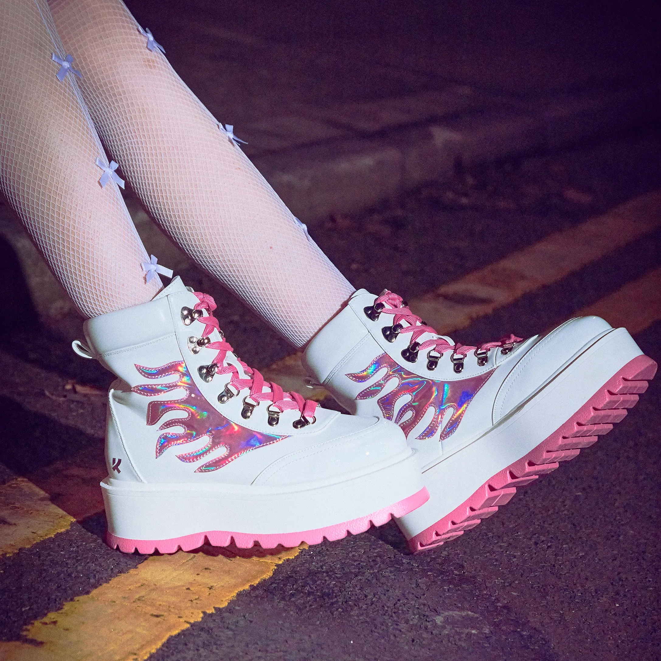 Kawaii Helios Hologram Flame Boots - Pink sold by Koi Footwear