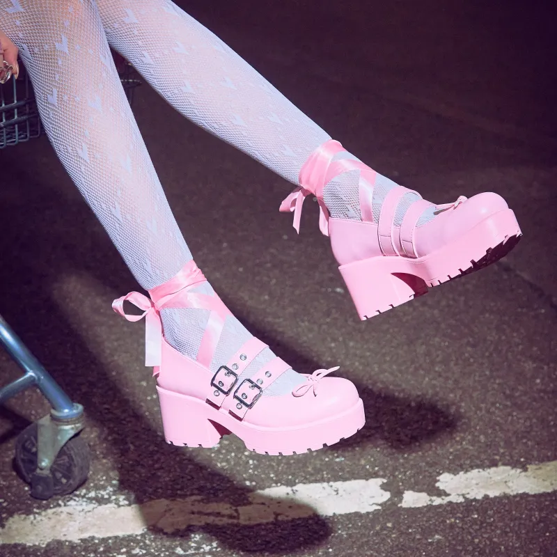 Miyako Lace Up Ballet Shoes - Pink sold by Koi Footwear
