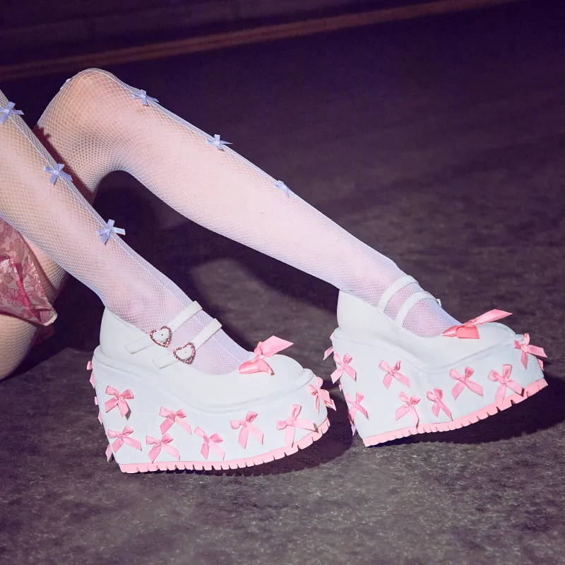 A Courtship of Bows Platform Mary Janes - Cream sold by Koi Footwear