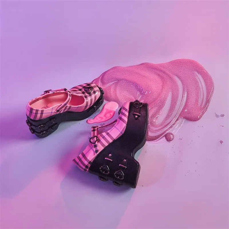 Sweet Apathy Plaid Wedge Mary Janes - Pink sold by Koi Footwear