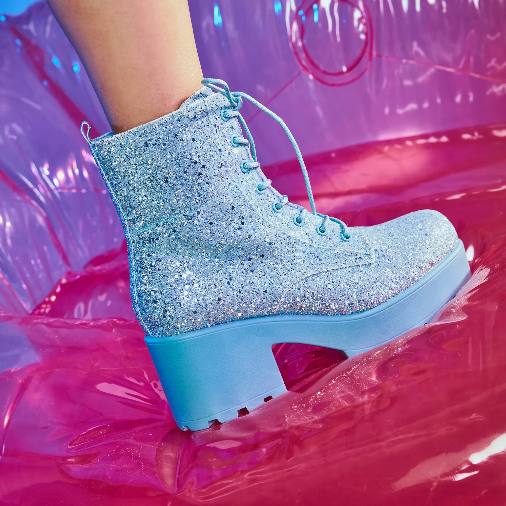 Wizard’s Spell Platform Glitter Boots - Aqua sold by Koi Footwear