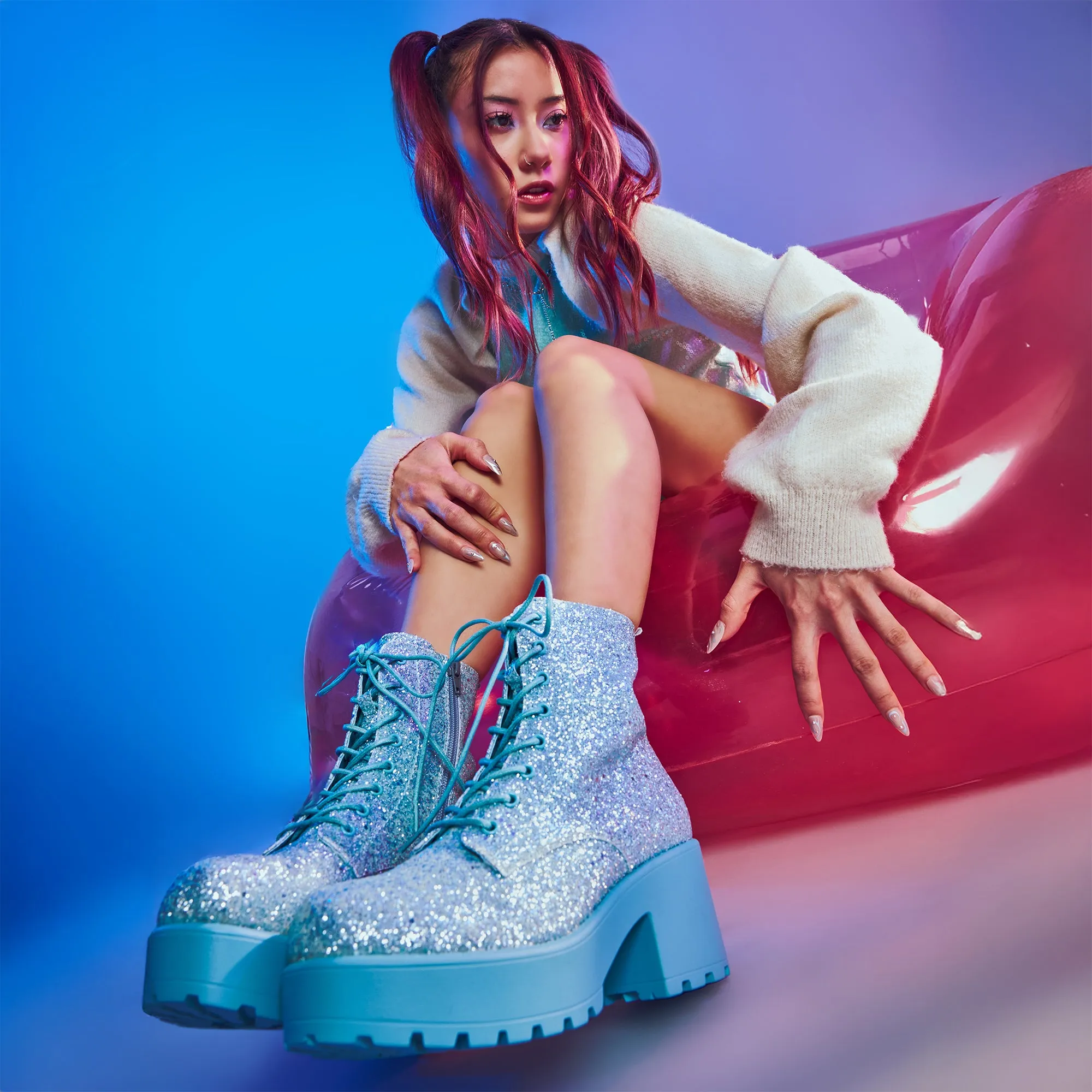 Wizard’s Spell Platform Glitter Boots - Aqua sold by Koi Footwear product image thumbnail 2