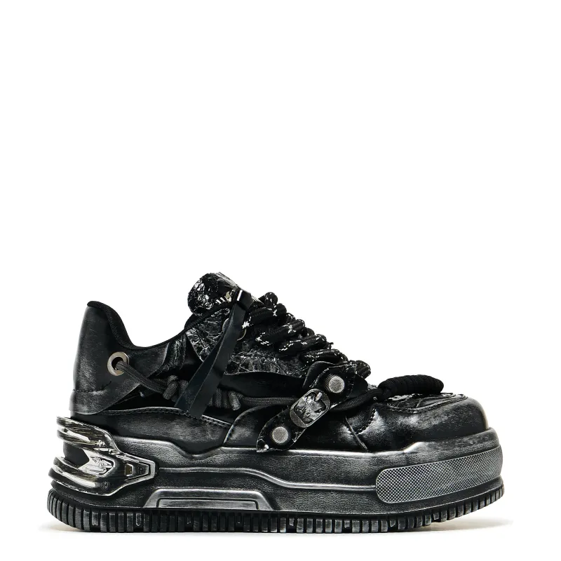 Metamorphosis Distressed Platform Trainers - Charcoal sold by Koi Footwear
