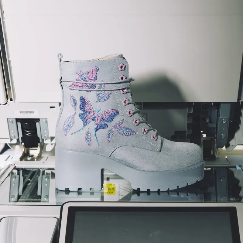 Butterfly Dune Suede Platform Military Boots - Blue sold by Koi Footwear