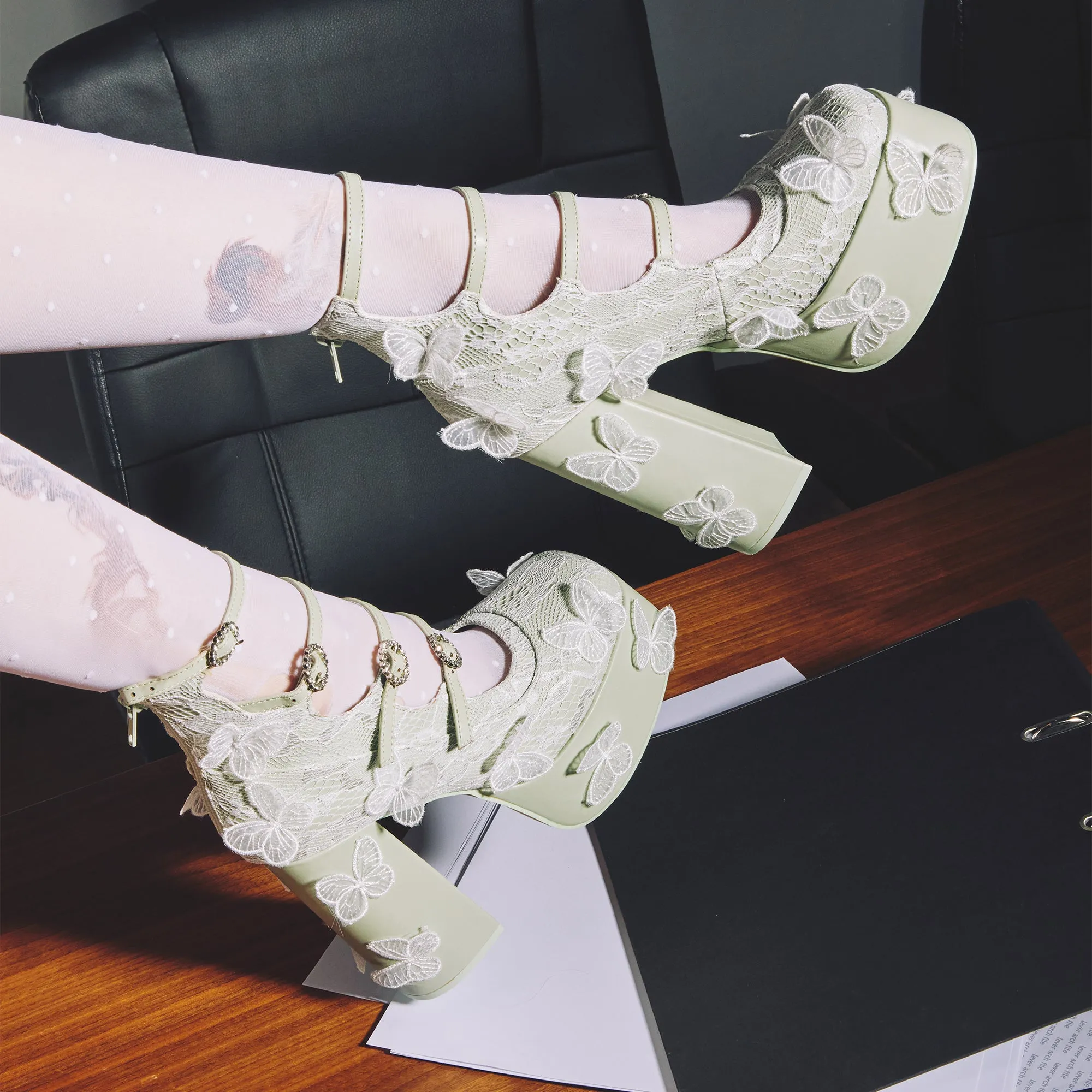 Wild Lotus Butterfly Lace Platform Heels - Green sold by Koi Footwear product image thumbnail 5