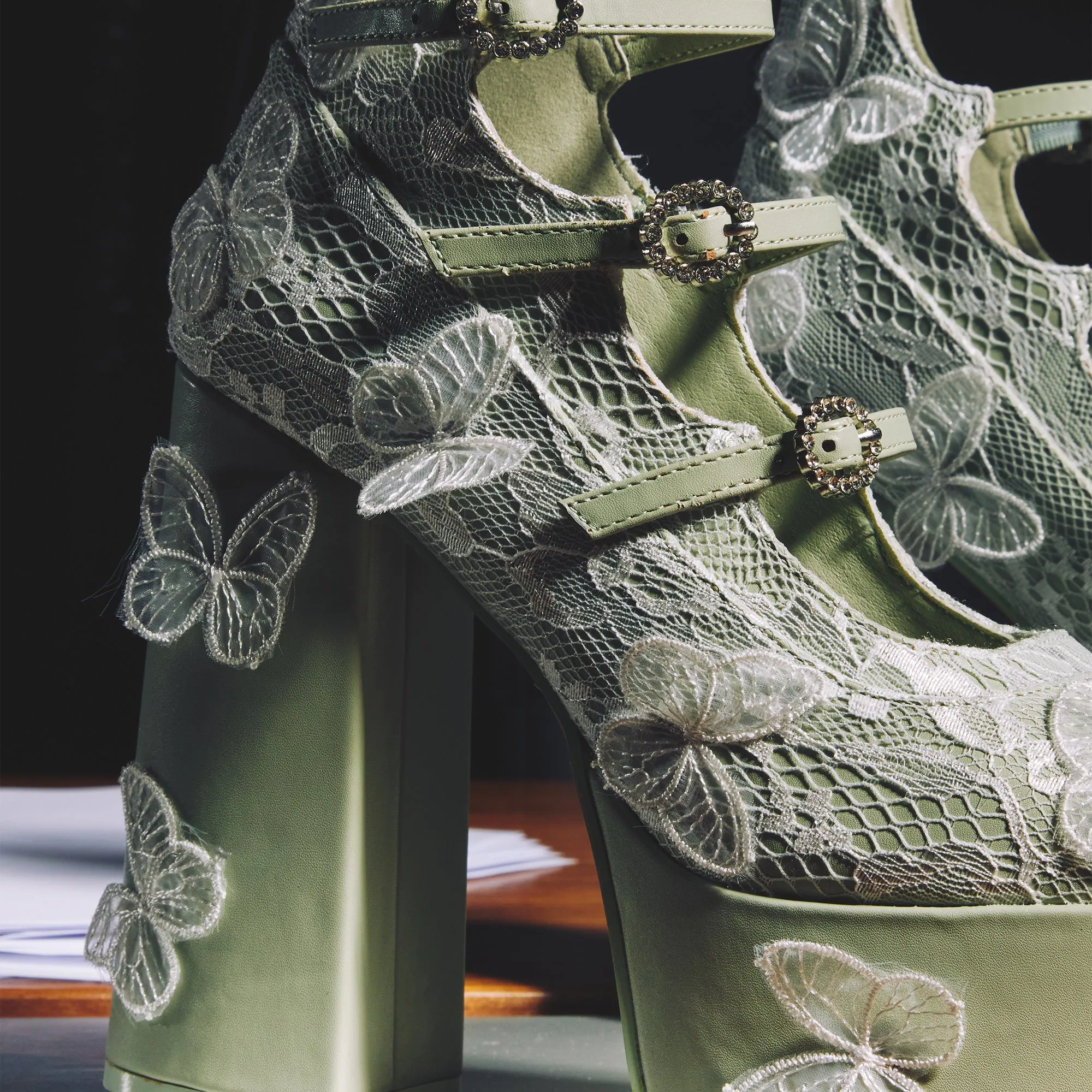 Wild Lotus Butterfly Lace Platform Heels - Green sold by Koi Footwear product image thumbnail 4