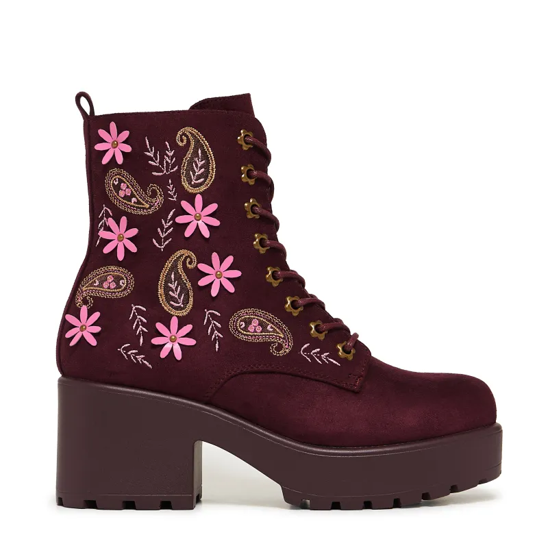 Moonlit Ember Suede Lace Up Boots- Brown sold by Koi Footwear