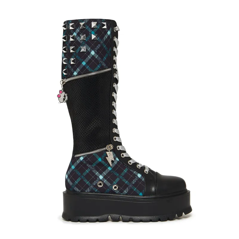 Frankie Stein Firecracker Long Platform Boots - Green made by Koi Footwear