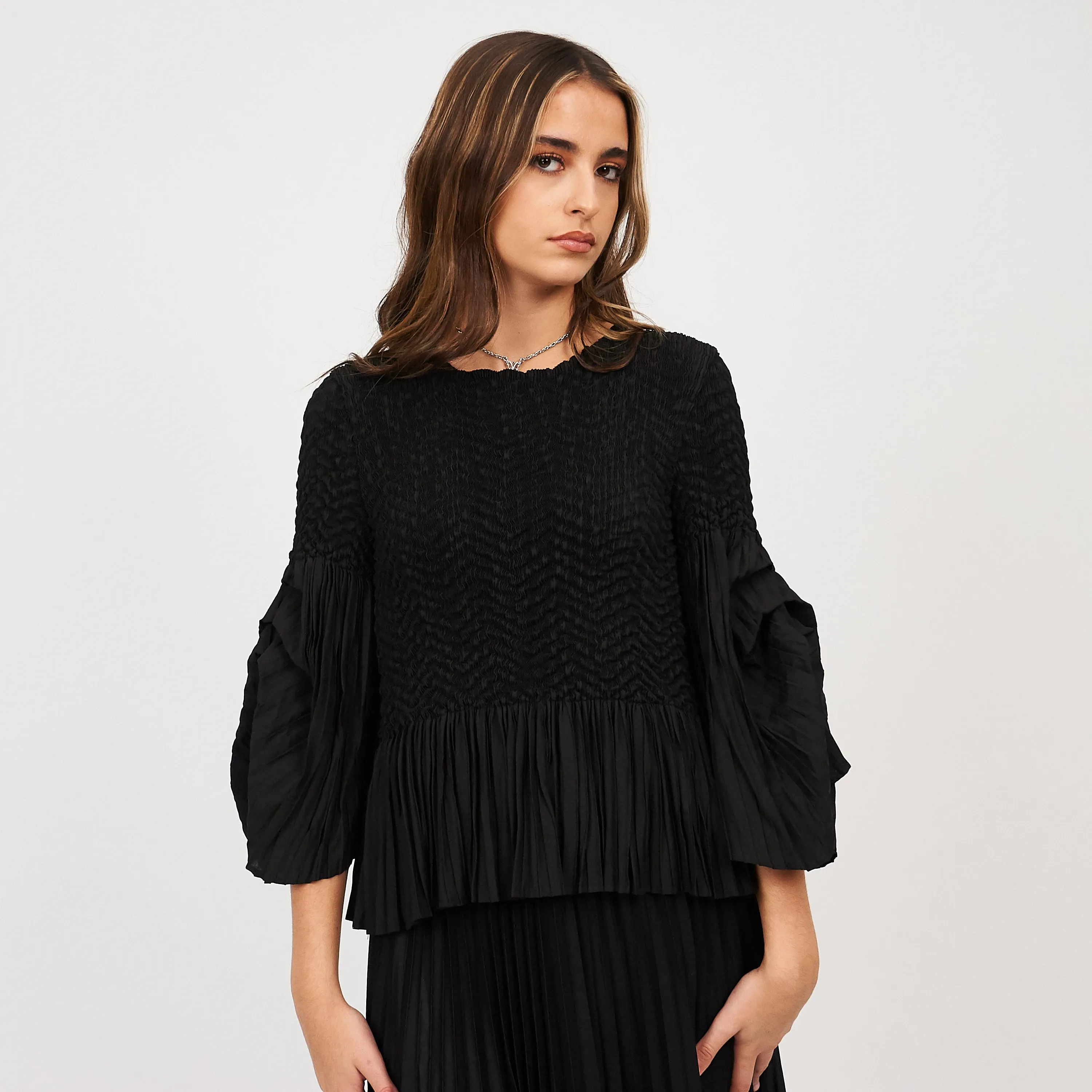 Bespoke Noctura Black Pleated Top and Skirt Co ord- One Size sold by Koi Footwear product image thumbnail 2