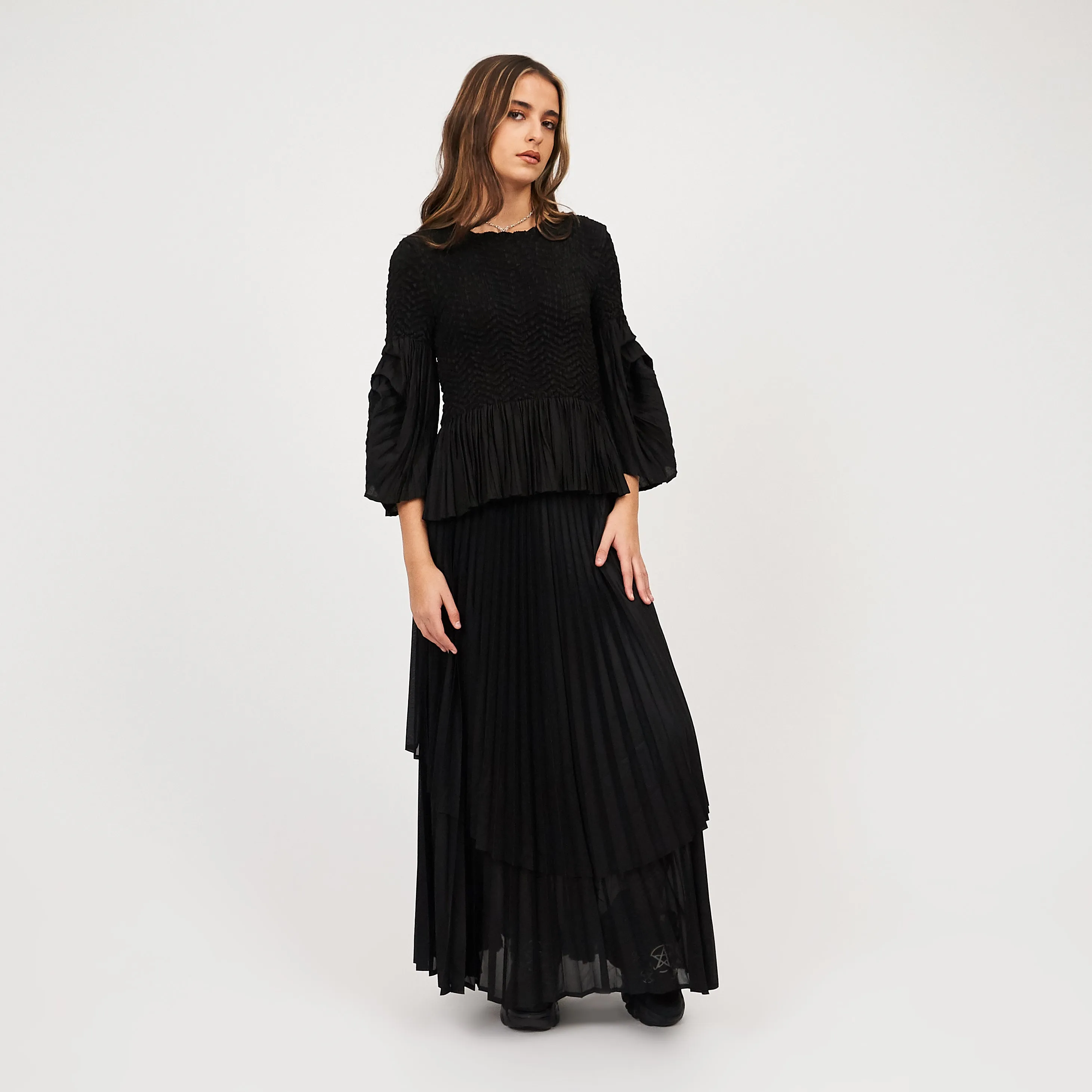 Bespoke Noctura Black Pleated Top and Skirt Co ord- One Size sold by Koi Footwear