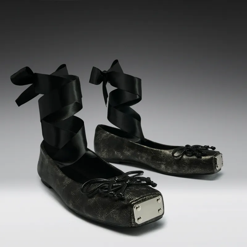 Blithe Metal Toe Ballet Flats- Cracked Grey made by Koi Footwear