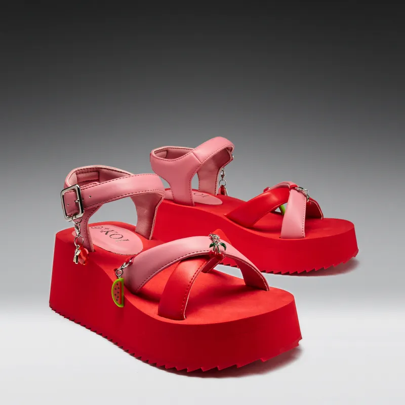 Orchard Flatform Charm Sandals - Red made by Koi Footwear