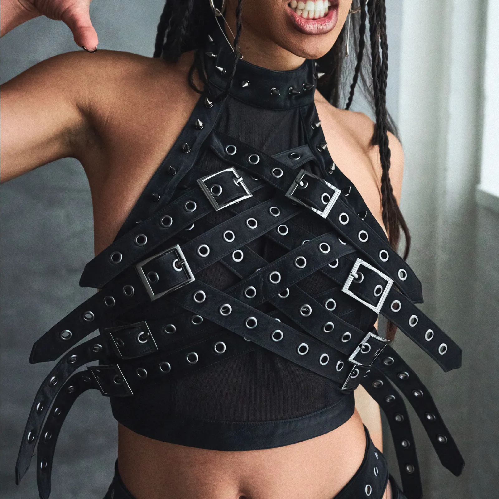 Vault Belted Mesh Crop Top- Black sold by Koi Footwear product image thumbnail 2