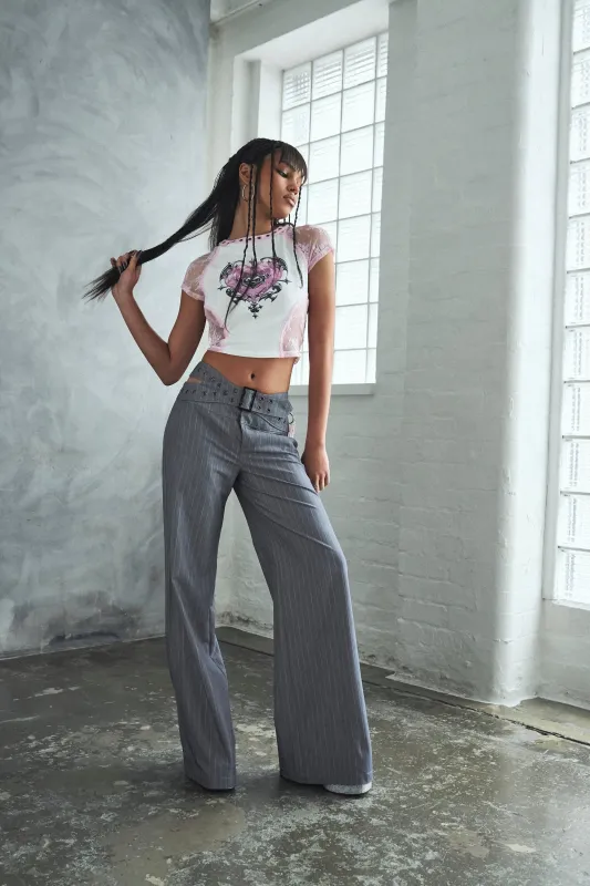 Gravity Pinstripe Baggy Pants - Charcoal Grey made by Koi Footwear