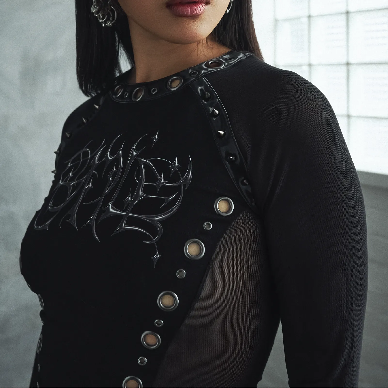 Crypt Studded Long-Sleeved Shirt - Black with Mesh sold by Koi Footwear product image thumbnail 2
