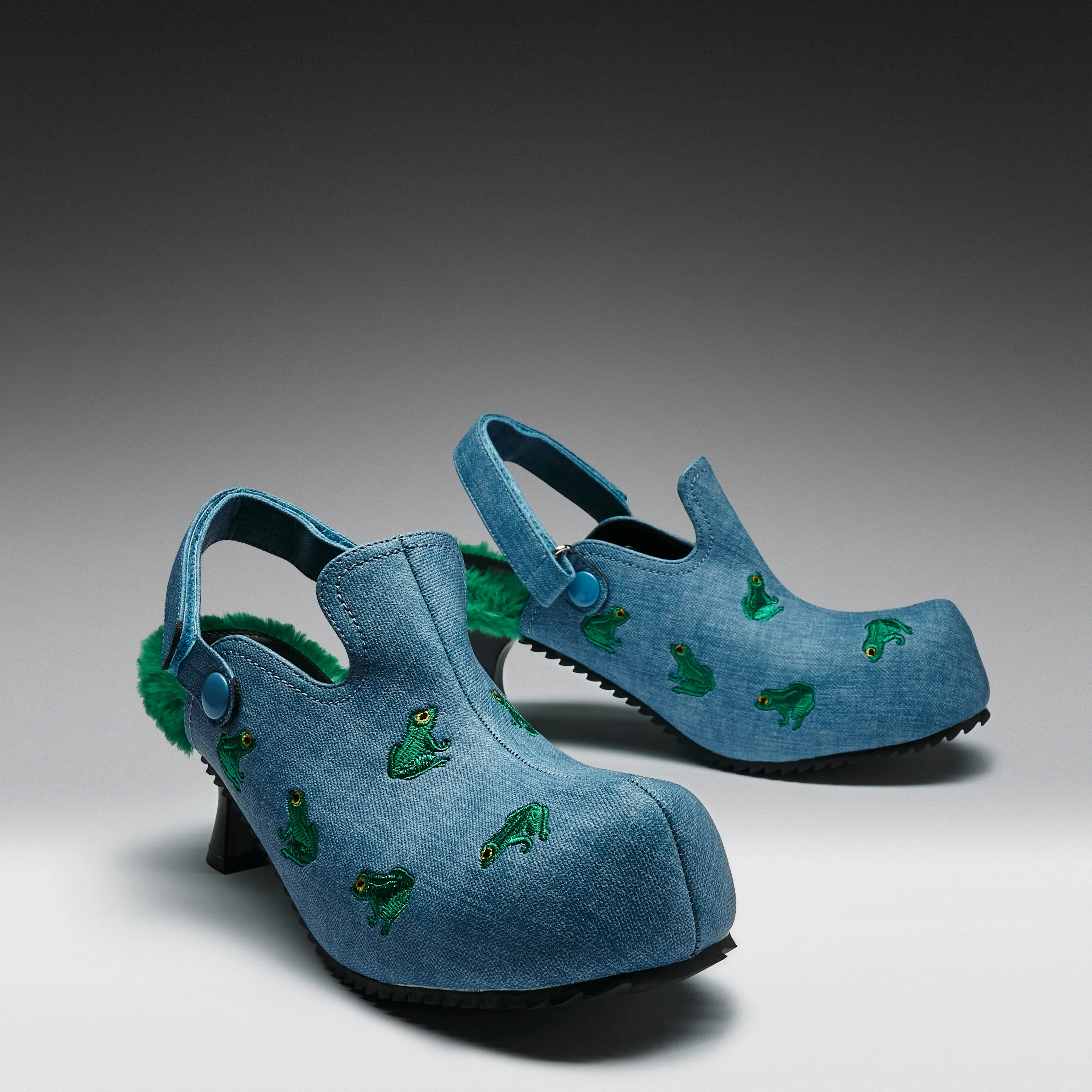 Ribbit Heeled Frog Mules- Denim sold by Koi Footwear product image thumbnail 2