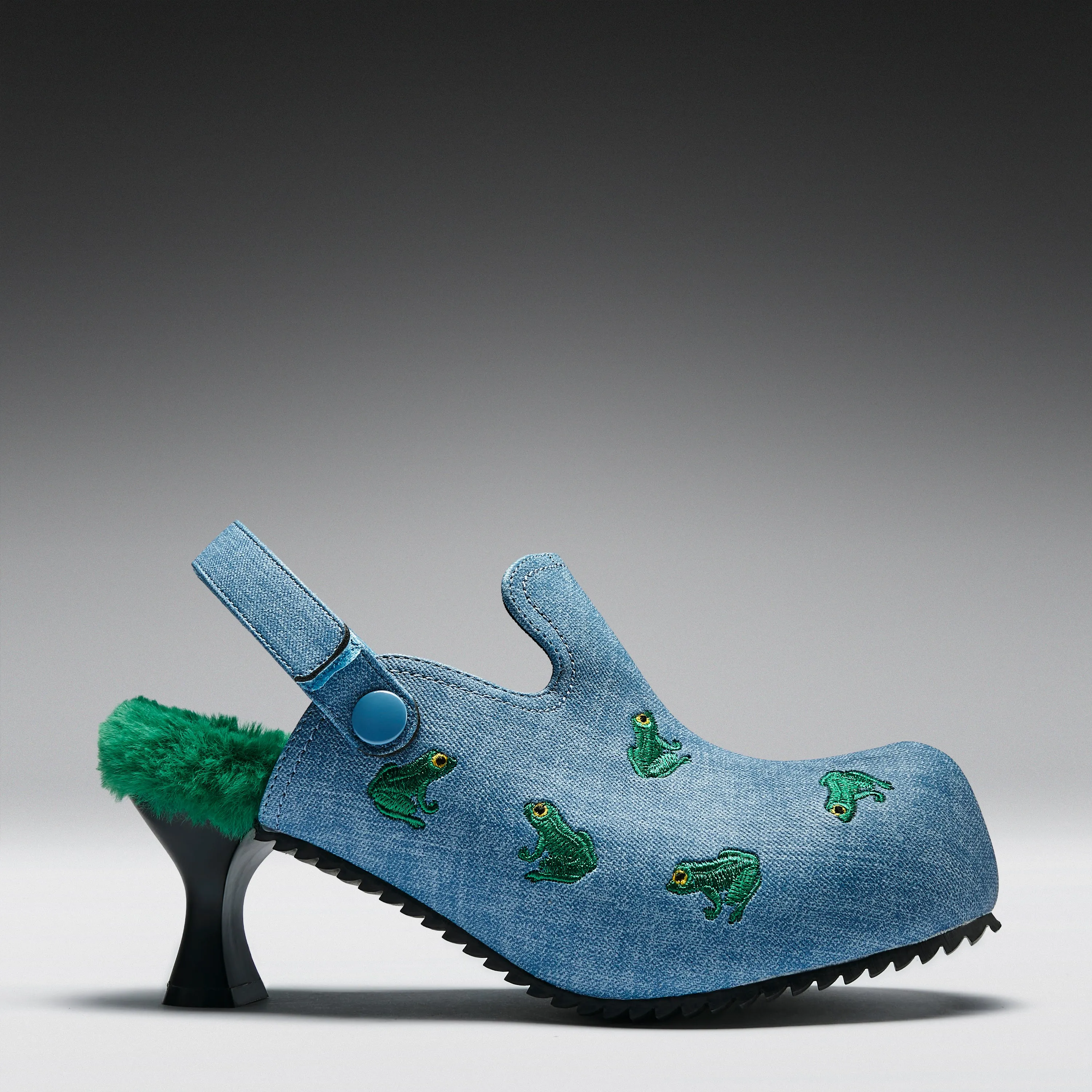 Ribbit Heeled Frog Mules- Denim sold by Koi Footwear product image thumbnail 3