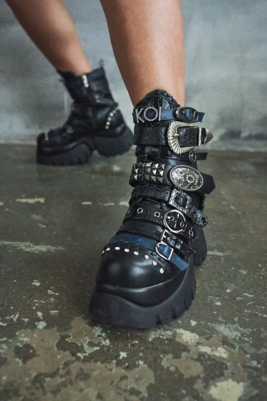 Enchained Belt Monster Boots- Black made by Koi Footwear