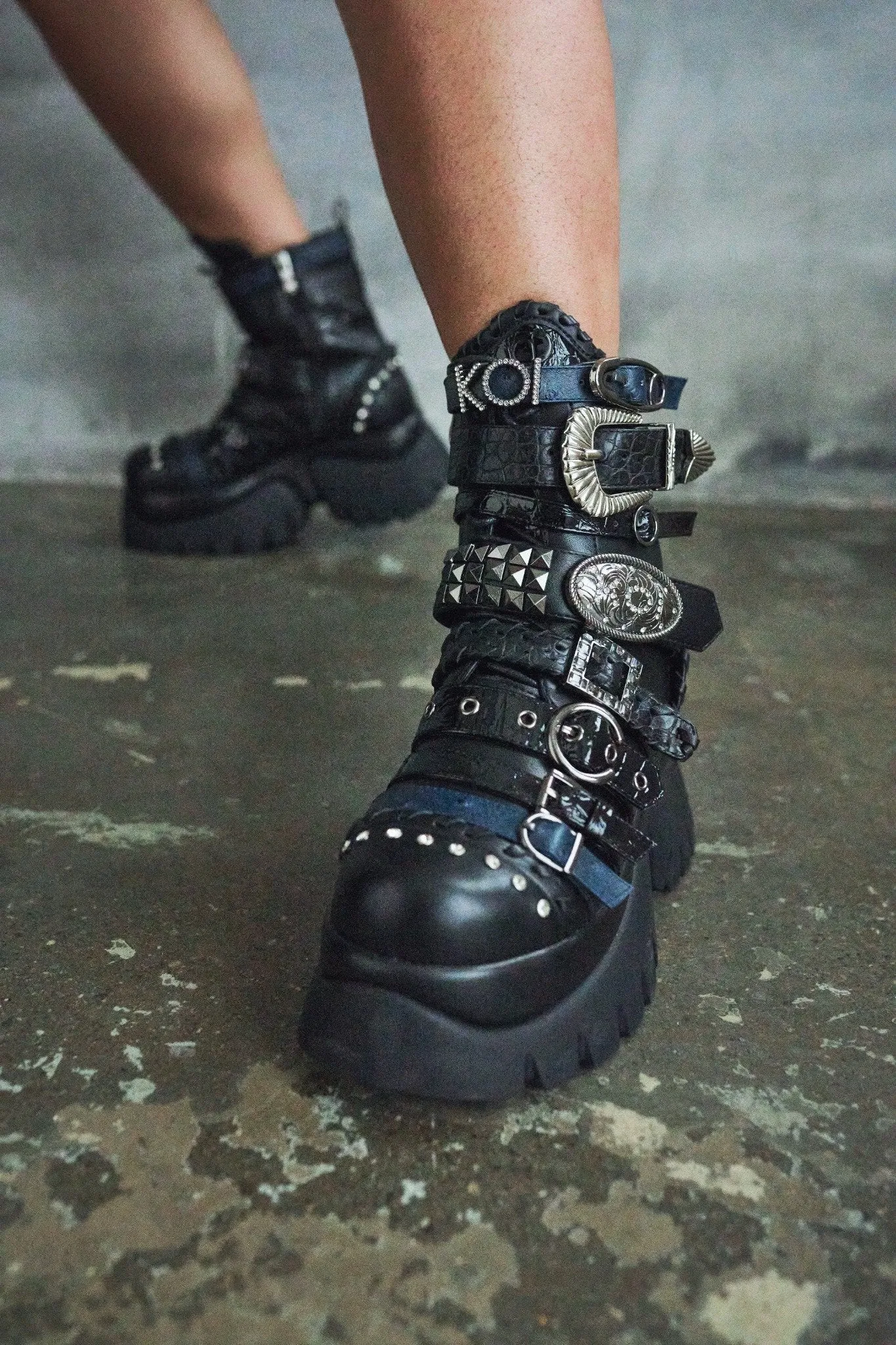 Enchained Belt Monster Boots- Black sold by Koi Footwear