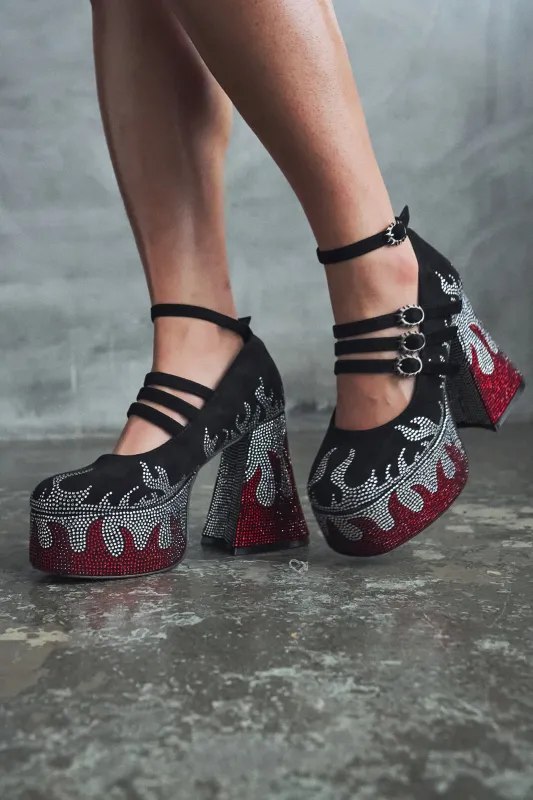 Blazed Flames Strappy Heels- Black made by Koi Footwear