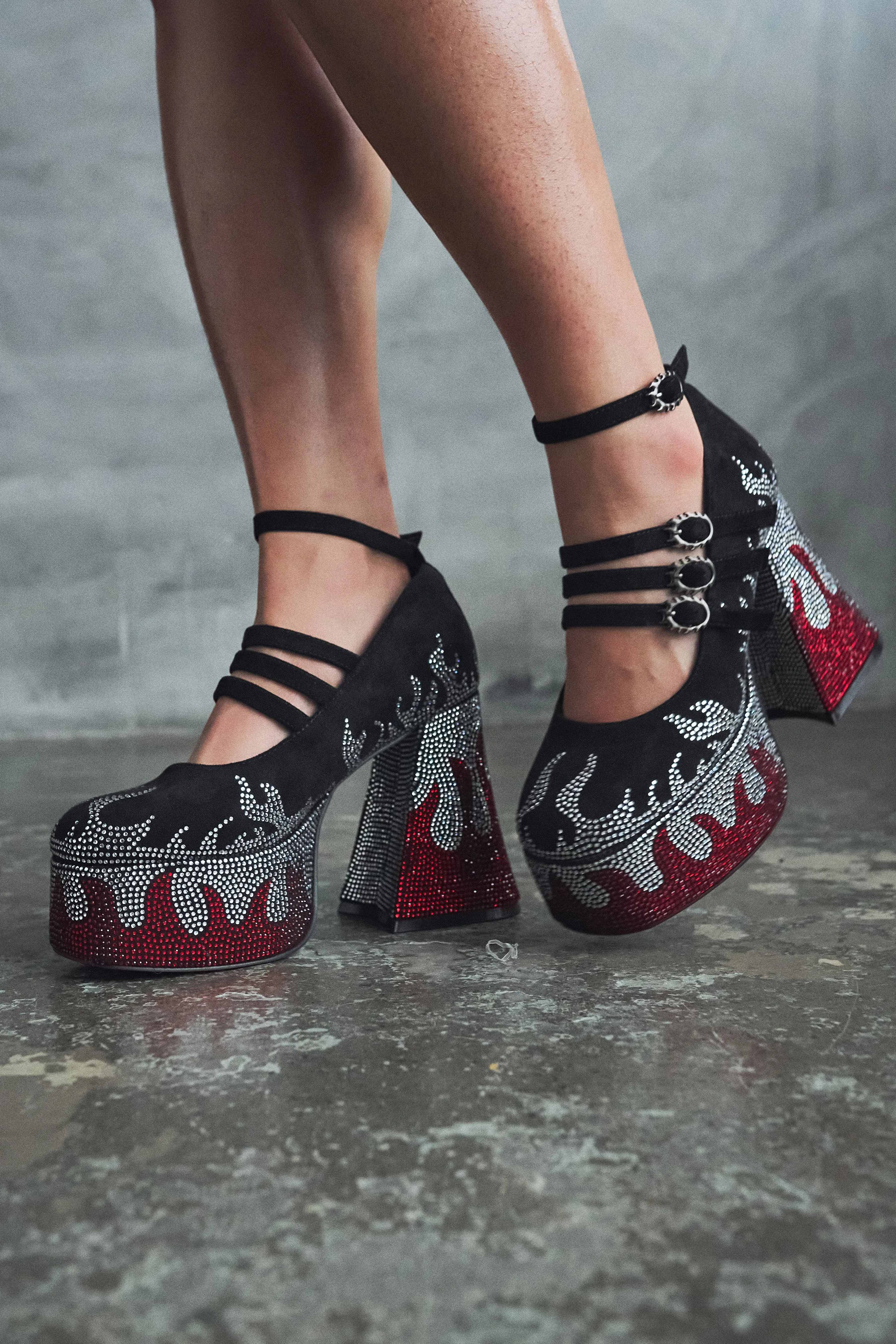 Blazed Flames Strappy Heels- Black sold by Koi Footwear