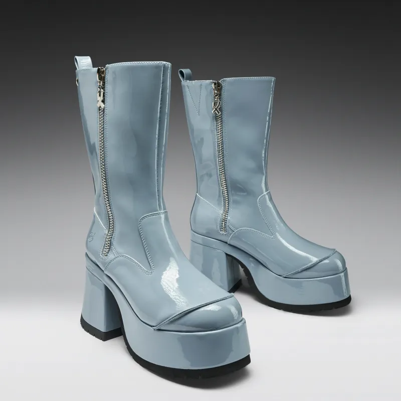 Halcyon Chunky Heeled Boots -Sea Blue made by Koi Footwear
