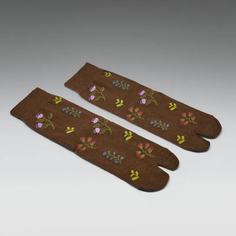 Sultan Floral Brown Tabi Socks made by Koi Footwear