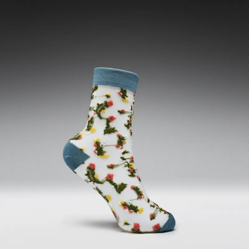 Blossom Blue Floral Sheer Socks made by Koi Footwear