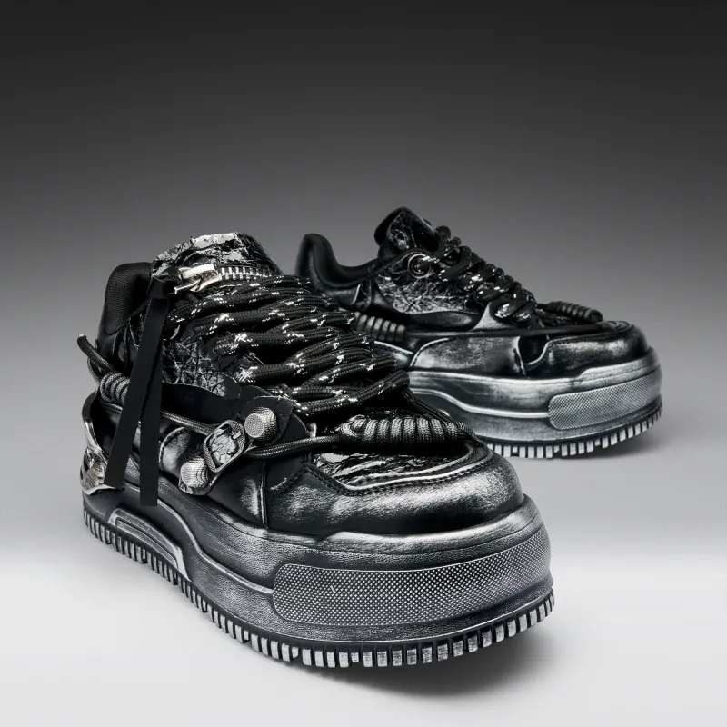 Metamorphosis Men's Distressed Platform Trainers - Black Fade made by Koi Footwear