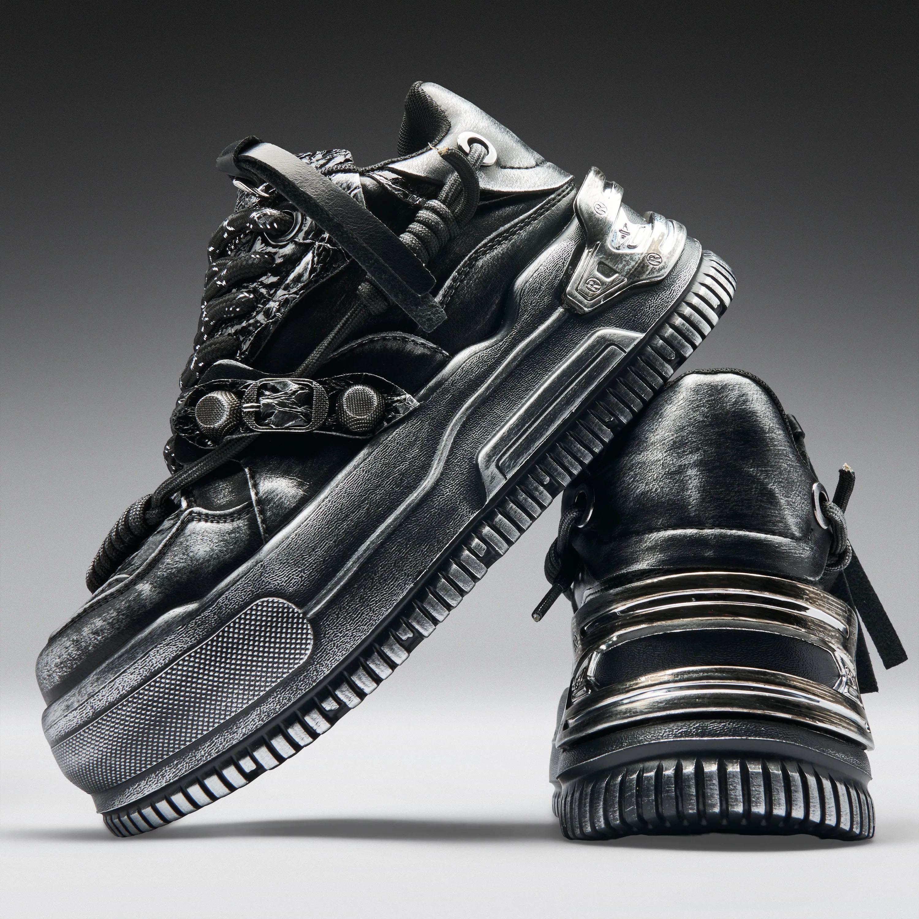 Metamorphosis Men's Distressed Platform Trainers - Black Fade sold by Koi Footwear product image thumbnail 3