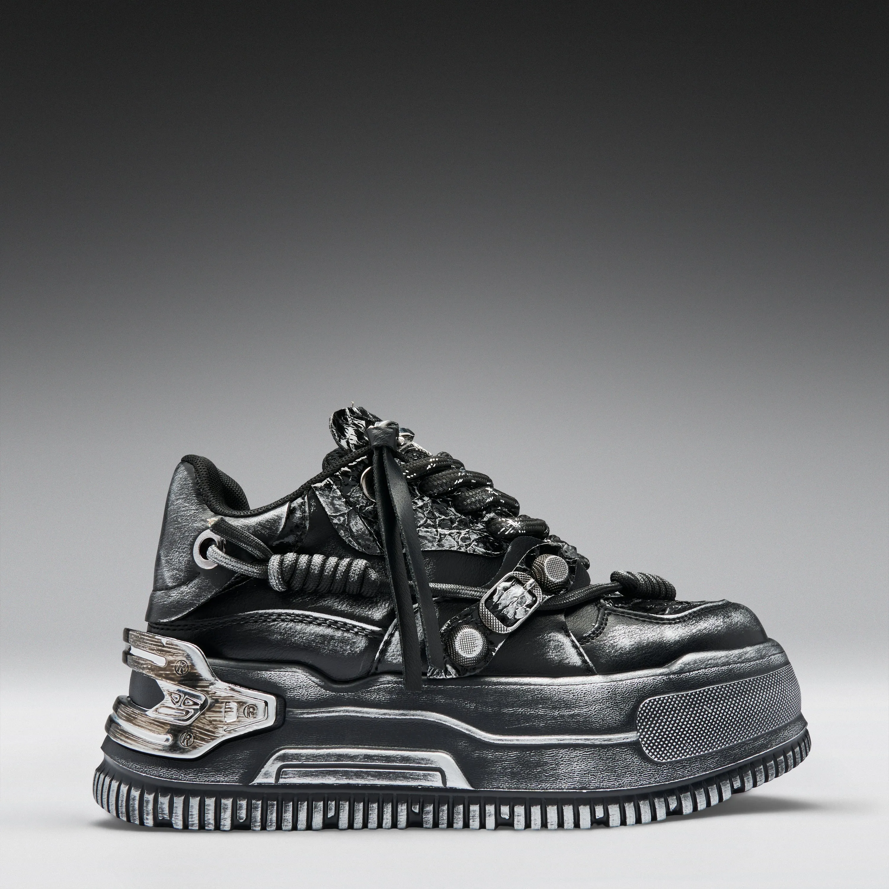 Metamorphosis Men's Distressed Platform Trainers - Black Fade sold by Koi Footwear product image thumbnail 2