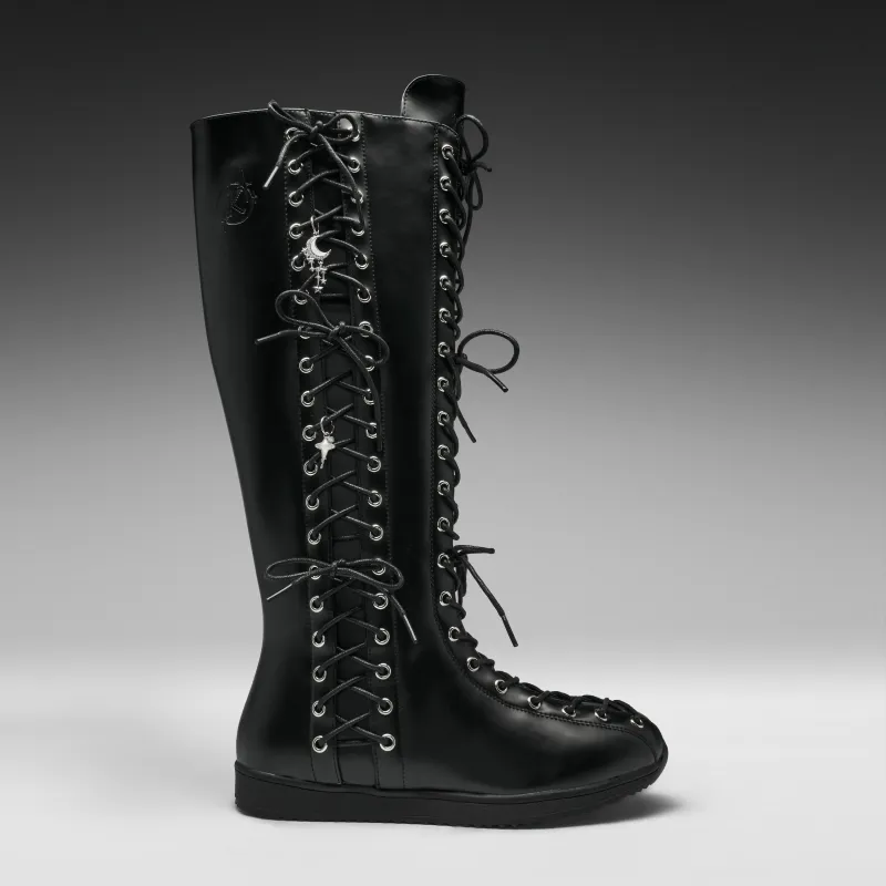 Numinous Lace Up Charm Long Boots -Black made by Koi Footwear
