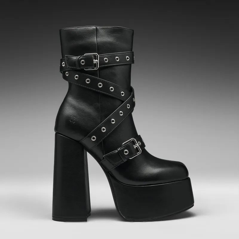 Altmeri Heeled Platform Boots - Black made by Koi Footwear