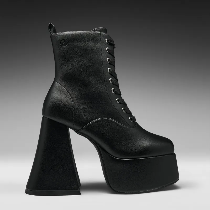 Reign Lace Up Platform Heeled Boots-Black made by Koi Footwear