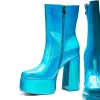 Mirrorball Platform Heeled Boots - Blue sold by Koi Footwear