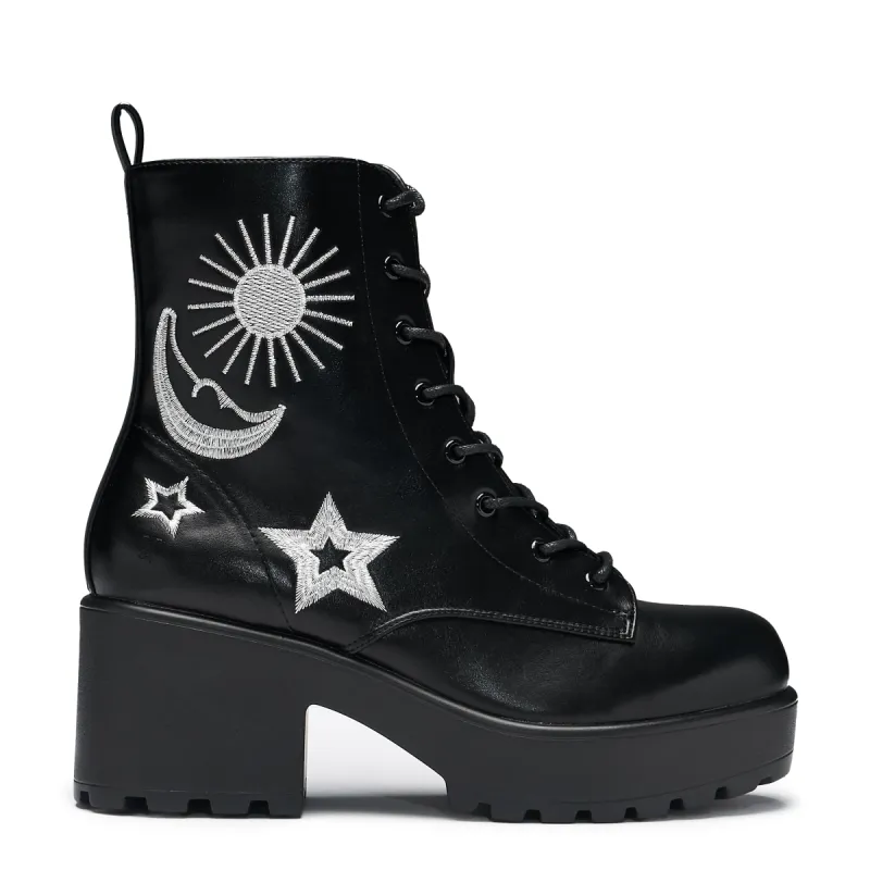 Astro Silver Star & Moon Chunky Boots sold by Koi Footwear