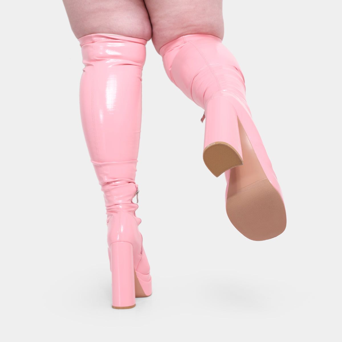 The Redemption Pink Stretch Thigh High Boots sold by Koi Footwear product image thumbnail 6