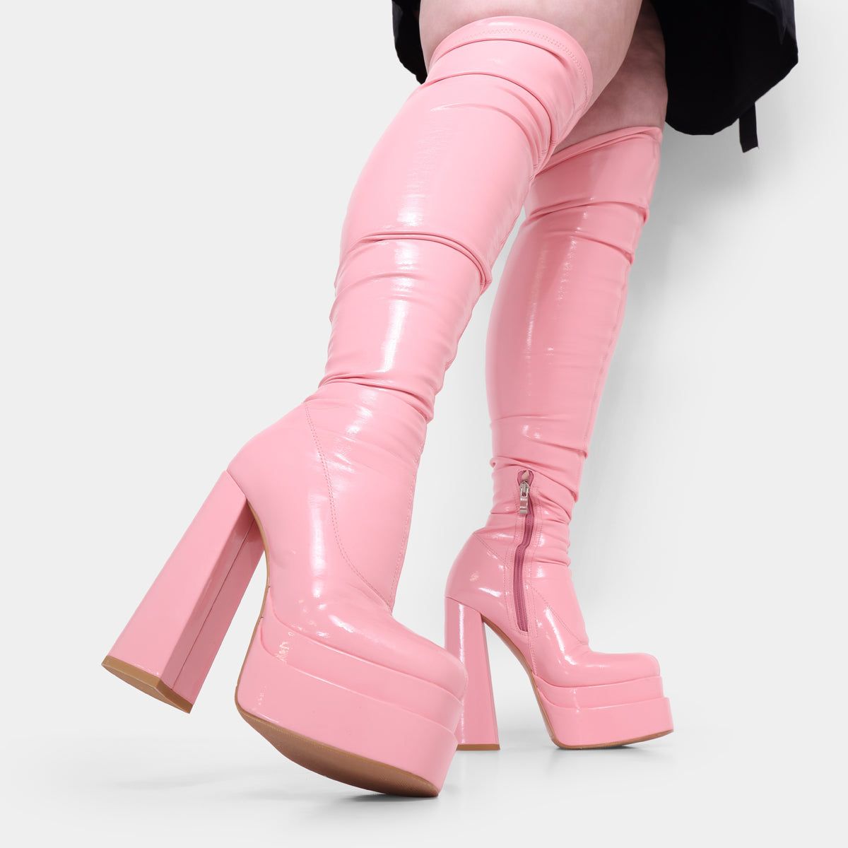 The Redemption Pink Stretch Thigh High Boots sold by Koi Footwear product image thumbnail 3
