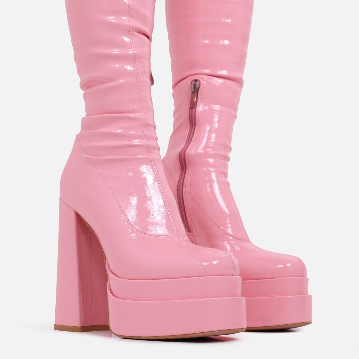 The Redemption Pink Stretch Thigh High Boots sold by Koi Footwear product image thumbnail 4