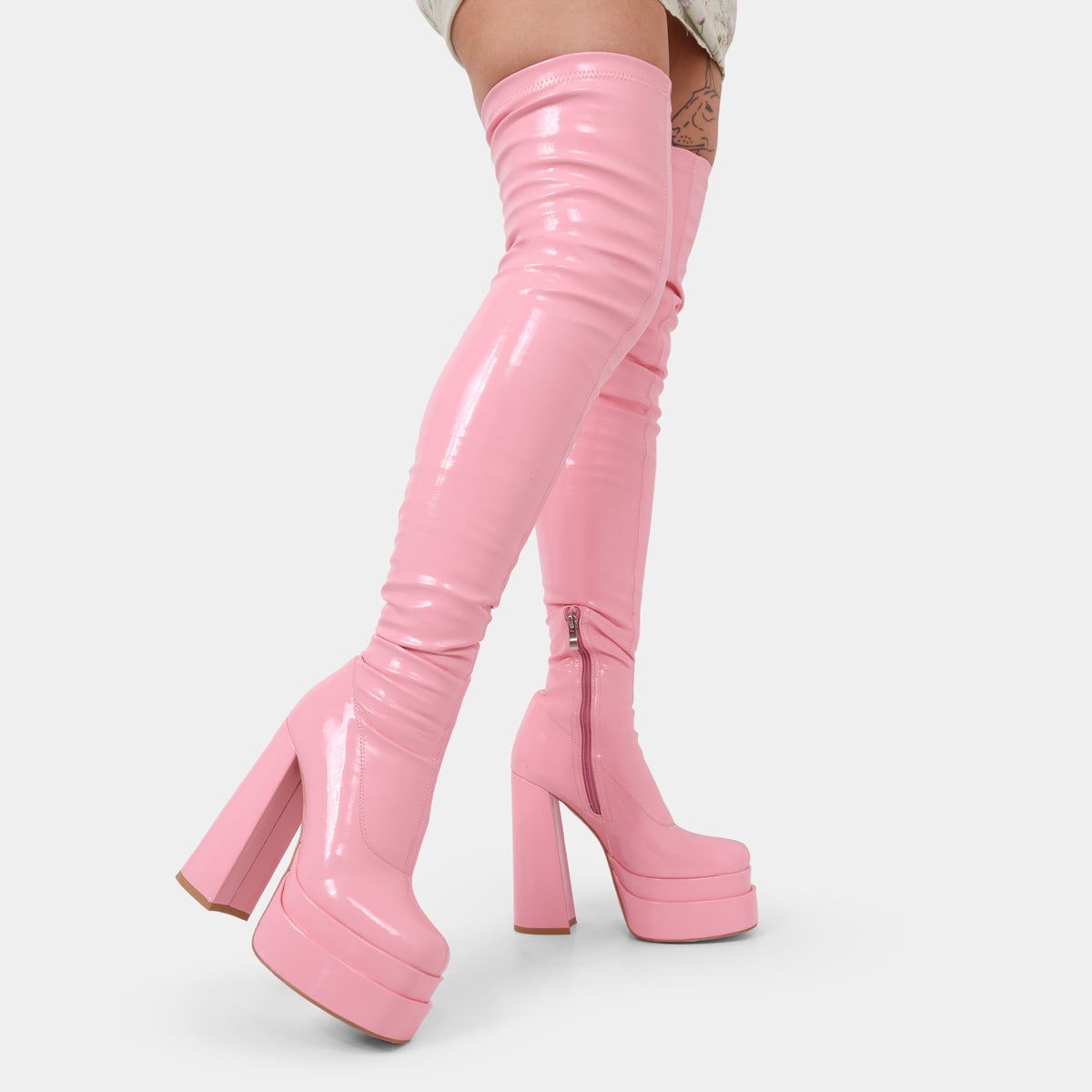 The Redemption Pink Stretch Thigh High Boots sold by Koi Footwear product image thumbnail 5