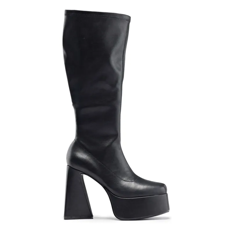 Marfa Black Heeled Long Boots made by Koi Footwear