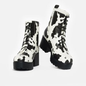DAISY Platform Cow Print Military Boots sold by Koi Footwear